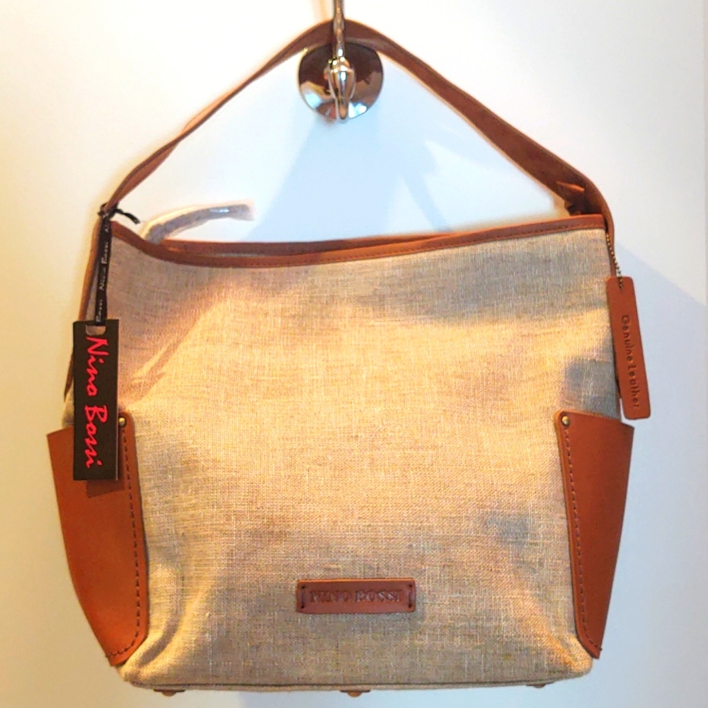 Nino Bossi Linen/Leather Handbag - New